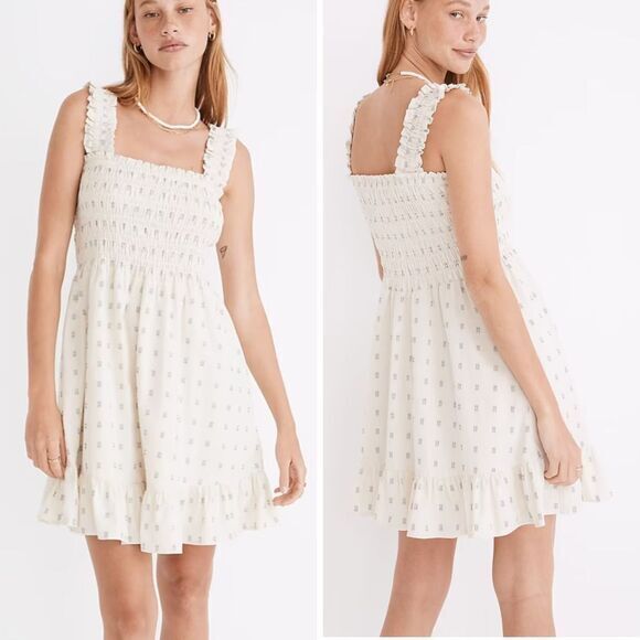 NEW Madewell Lucie Smocked‎ Tank Mini Dress in Textural Clipdot, XL - Picture 1 of 16